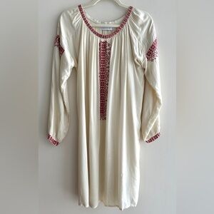 Flannel Women’s Floral Embroidered Tunic, Cream/Red, Size 2